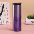 Detail of purple gradient stainless steel travel mug with black lid in gift setting - 500ml / Gradient Purple