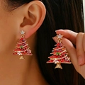 Sparkling Christmas tree stud earrings with red enamel and crystals for holiday parties - KC Gold Red Enamel Christmas Tree (A-151)