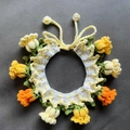 Handmade knitted Christmas pet collar with flower petals and pearl detail - Locke Yellow-S / Within 2kg