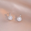 Elegant halo stud earrings with silver finish and sparkling round white zircons - Round Halo Style (E0211)