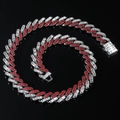 Collana catena Cuban 15mm con cristalli rossi e bianchi a motivo scacchiera - 20 Pollici / Argento (Gemma Rossa)