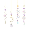 Golden sun and moon dreamcatchers with purple amethyst and K9 crystal prisms - Amethyst 4-Piece Set