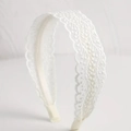 Elegant wide white lace headband for women featuring intricate floral embroidery pattern - White