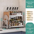 2-tier stainless steel kitchen rack with knife and spice storage 40x22.5x45cm - Double Layer 40cm + Knife Rack + Board Rack + Chopstick Tube + Hooks