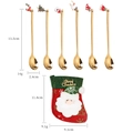 Set di 6 cucchiai natalizi dorati con ciondoli festivi e calza decorativa rossa e verde - 6 Pezzi Cucchiai Natalizi Oro 410 + Calza