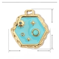 Detailed size view of a gold-plated sun and star hexagonal pendant with blue enamel - Light Blue Hexagon-YE478-2