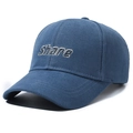 Dark blue cotton baseball cap featuring white Share letter embroidery in a classic fit - Adjustable / Blue