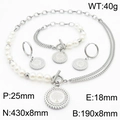 Silver 4-piece Tree of Life jewelry set with white pearls and OT buckle closure - Steel Color 4-Piece Set