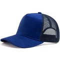 Dark blue suede trucker hat with breathable mesh back and curved brim for summer - Adjustable / Blue