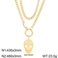 Collar de doble capa en acero inoxidable dorado con colgante de calavera - Dorado (KN236385-Z)