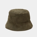 Olive green corduroy bucket hat featuring a vintage ribbed texture and casual flat top design - M (56-58cm) / Army Green