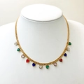 Golden tassel necklace with multi-colored heart zircon pendants on a white mannequin - Heart Style (TZ-N0799-02-aixin)