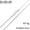 Silver stainless steel twisted rope chain necklace, 500x2.4mm, 8g weight with lobster clasp - 2.4mm / 50cm / Steel