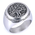Anello con sigillo albero della vita in acciaio inossidabile argento stile punk - US 7 / Stile Totem Albero Della Vita Tondo (12401) / Argento