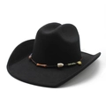 Chapeau de cowboy en feutre de laine noir avec ruban de pierres et larges bords - M (56-58cm) / Noir