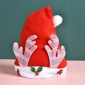 Plush red Christmas hat featuring striped reindeer antlers and festive holly berry accents - Kids Reindeer Antlers Hat-Pink
