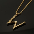 Gold-plated hip hop necklace featuring a textured lava style letter W pendant on a box chain - Gold Letter W Pendant
