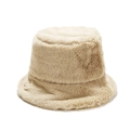 Minimalist beige plush bucket hat in soft faux fur for autumn and winter warmth - Light Khaki