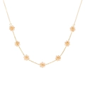 Delicate gold chain necklace featuring peach crystal six-petal flower charms for women - Necklace / Gold-Pink