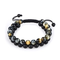 Double-layered braided bracelet with tiger eye beads and matte black onyx stones - Yellow Blue Tiger Eye & Matte Agate