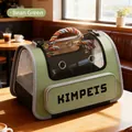 Foldable bean green pet carrier bag with clear window and rainbow handle for cats - Bean Green