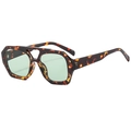 Retro double-bridge sunglasses with leopard print frame and light green lenses - Tortoise Frame Green Lens