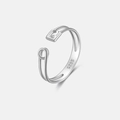 Minimalist S925 sterling silver safety pin ring with small diamond in silver finish - Adjustable Open / Platinum