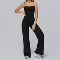 Women's black yoga set with square neck camisole and high waisted flare leg sports pants - Black (Vest+Wide Leg Pants)