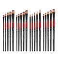 Set of 20 nylon artist brushes with red and black handles for watercolor and oil painting - 20Pcs Flat Peak HB010A / Red Black