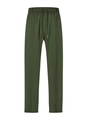 Olive green drawstring waist pants with front seam pleats and fixed cuffed hems - S / Army Green