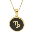 Collier Capricorne plaqué or 18 carats avec pendentif zodiaque rond en émail noir - Capricorne