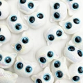 Iridescent white acrylic cat head beads with blue eyes for DIY jewelry making - UV Pearl White Blue Eyes