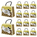 Halloween gift box set with Trick or Treat print and black woven handles on white background - Yellow Handbag