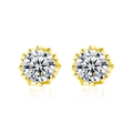 Elegant gold-plated 925 silver stud earrings with sparkling round moissanite center stones - 0.5ct + 0.5ct Moissanite / Yellow Gold Color
