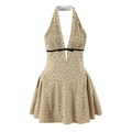 Französisches sexy Neckholder-Minikleid mit schwarzen Punkten und Taillenschleife - S / Khaki Polka Dot