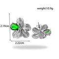 Zilveren retro C-vormige bloemoorbellen met peervormige groene zirkoon en staal - Zilveren Bloem Groene Edelsteen Stijl (ER-1386)