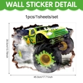 Adesivo murale 3D Monster Truck verde neon con effetto muro rotto, 45x35cm - Verde Fluorescente Monster Truck (CT24Y11550J_R) / 45 Cm X 35 Cm