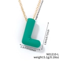 Green bubble letter L pendant necklace with gold chain and size measurements - Letter L (N01210-L)