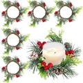 6er-Set Weihnachts-Minikränze für Kerzen mit roten Beeren und Tannennadeln - Rote Beeren Seegras Kiefernnadel Kleiner Kranz Set