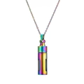 Rainbow stainless steel cylinder perfume bottle pendant necklace on white background - Rainbow