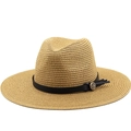 Klassischer Western-Strohhut mit schwarzem Lederband und Vintage-Metallschnalle - M(56-58cm) / Khaki