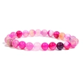 Minimalist elastic bracelet with colorful agate and tiger eye beads in pink and purple tones - Rose Striped Agate / 6mm
