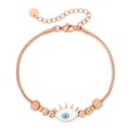Bracciale occhio portafortuna oro rosa con smalto blu e catena a serpente regolabile - Oro rosa