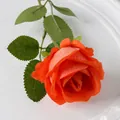 Single lifelike orange velvet rose artificial flower with green stem for home decor - 7cm / Orange (Velvet)
