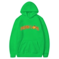 Bright green hoodie with orange Fresh Love print and front kangaroo pocket - Fruit Green