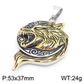 Nordic viking wolf head pendant in gold and silver finish stainless steel, size 53x37mm - Wolf Head Pendant - Gold & Silver (KP130374-MZOZ)