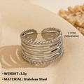 Adjustable 5-layer silver stainless steel open ring with sleek minimalist lines - Beaded Multi-layer 590 / Steel