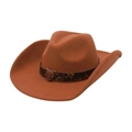 Brown western felt cowboy hat with leopard head metal buckle on leather band - Khaki (With Leopard Band)
