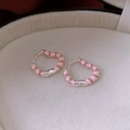 Pink and silver spiral heart earrings in a white velvet jewelry display box - Pink Textured Heart Style (23# Pink-Textured Heart Enamel)