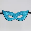 Blue-green sequined Mardi Gras masquerade mask with a black elastic strap - Sequin Mask Style D-Blue